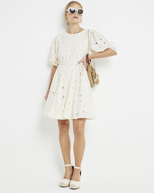River Island Broderie Belted Swing Mini Dress
