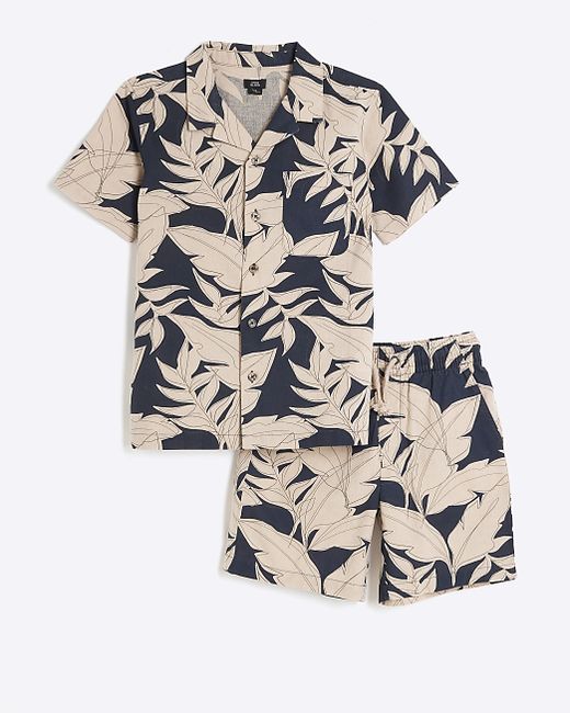 River Island Boys Leaf Shirt Set