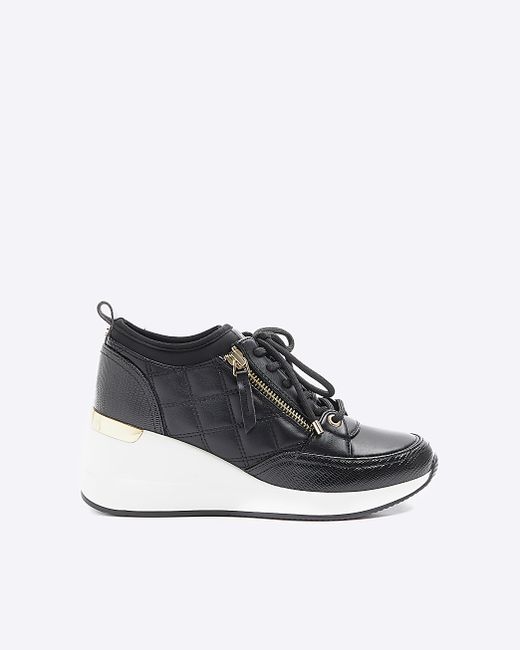 River Island Quilted Side Zip Wedge Sneakers