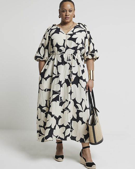 River Island Plus Floral Belted Midi Dress