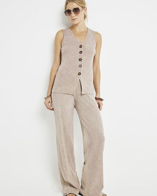 River Island Wide Leg Washed Ribbed Pants