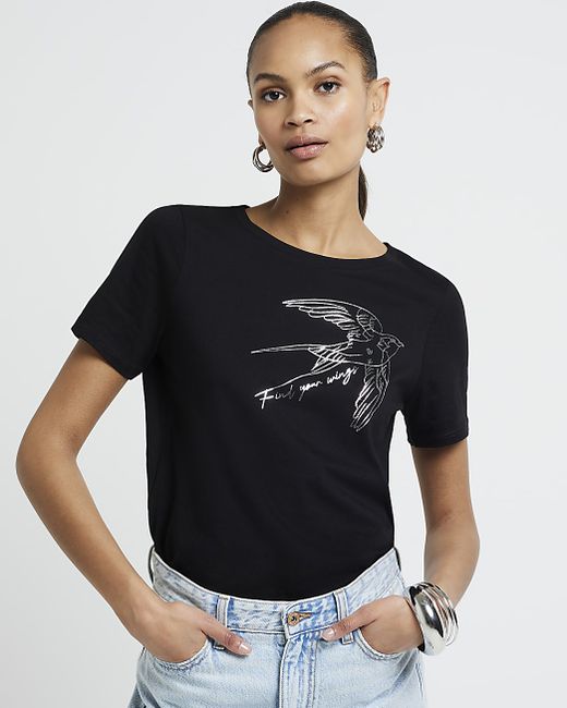 River Island Bird Graphic T-Shirt