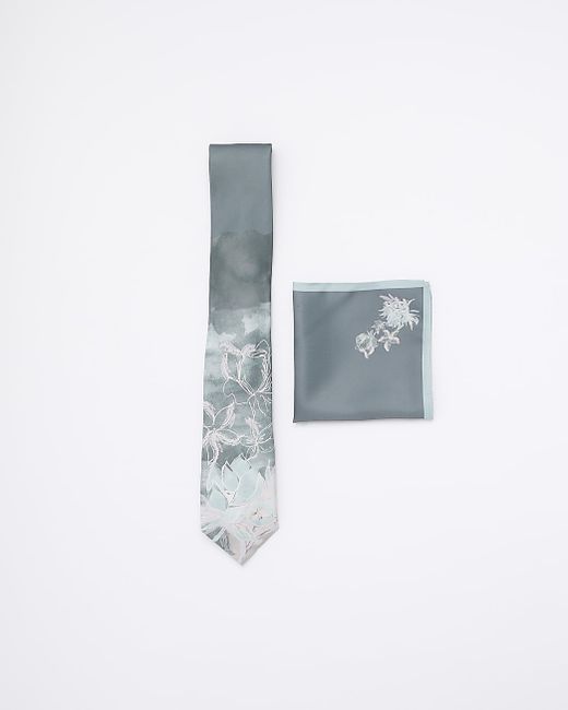 River Island Floral Tie And Handkerchief Set