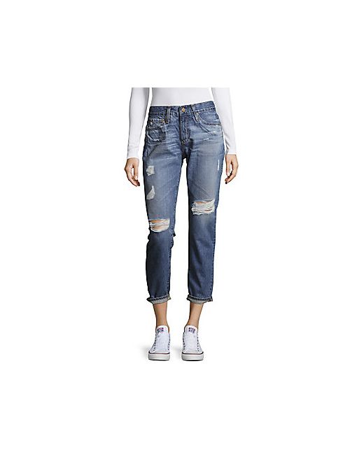 AG Adriano Goldschmied Distressed Cropped Cotton Denim Pants