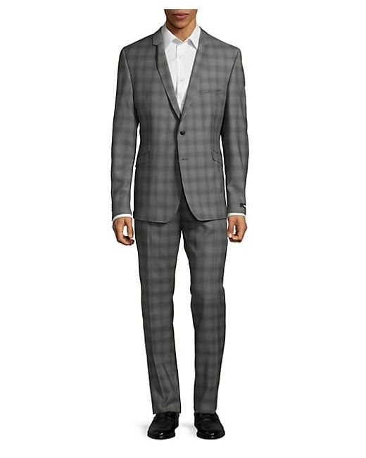 strellson Slim Shadow Plaid Suit