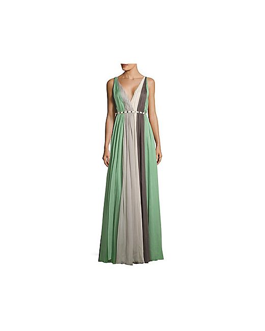 Halston Heritage V-Neck Pleated Gown
