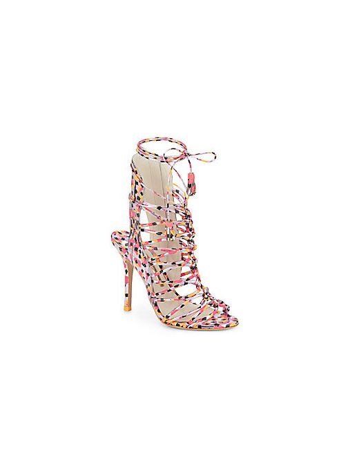 Sophia Webster Lacey Printed Metallic Leather Lace-Up Sandals
