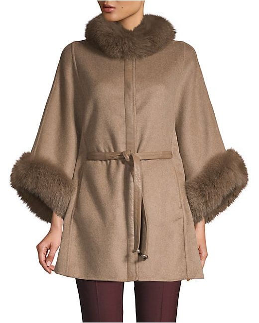 Wolfie Furs Dyed Fox Fur-Trimmed Wool Cashmere Cape