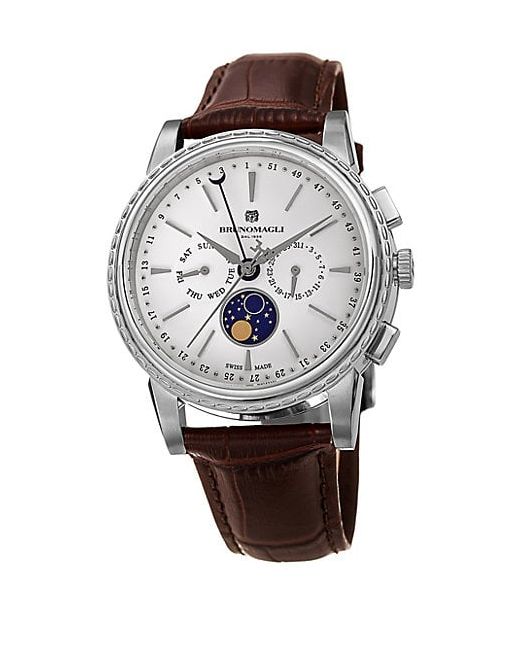 Bruno Magli Luna Piena Stainless Steel Embossed Leather-Strap Watch