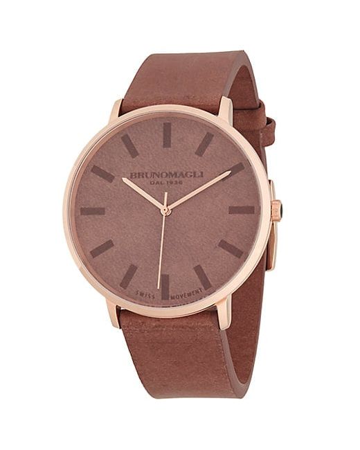 Bruno Magli Round Stainless Steel Leather Strap Watch