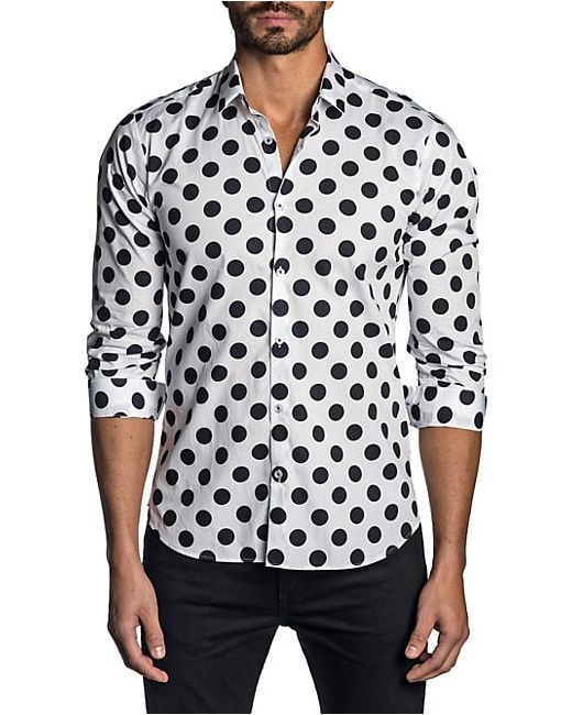Jared Lang Trim-Fit Polka Dot Cotton Sport Shirt