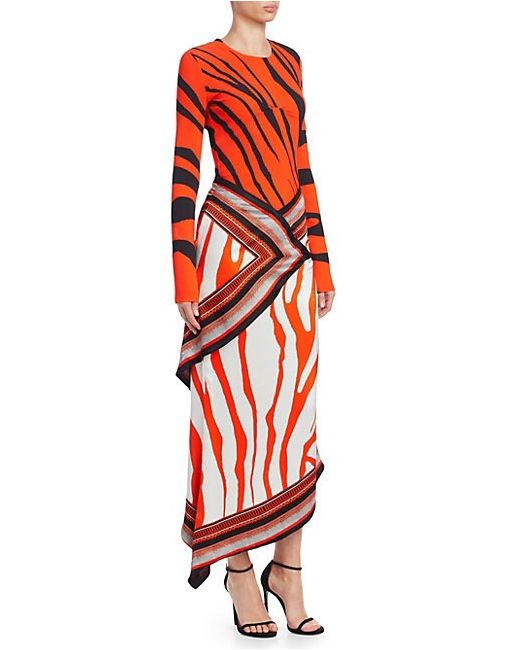 Roberto Cavalli Silk Zebra Print Scarf Maxi Dress