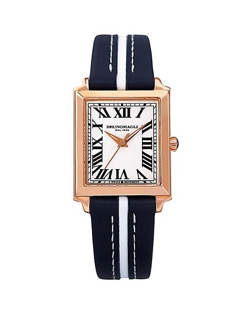 Bruno Magli Valentina 1064 Rectangular Rose-Gold Tone Stainless Steel Leather-Strap Watch