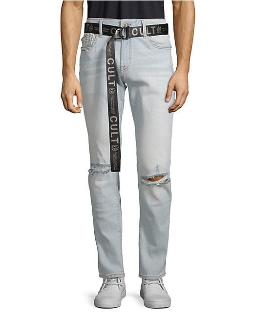 Cult Of Individuality Distressed Belted Slim Jeans