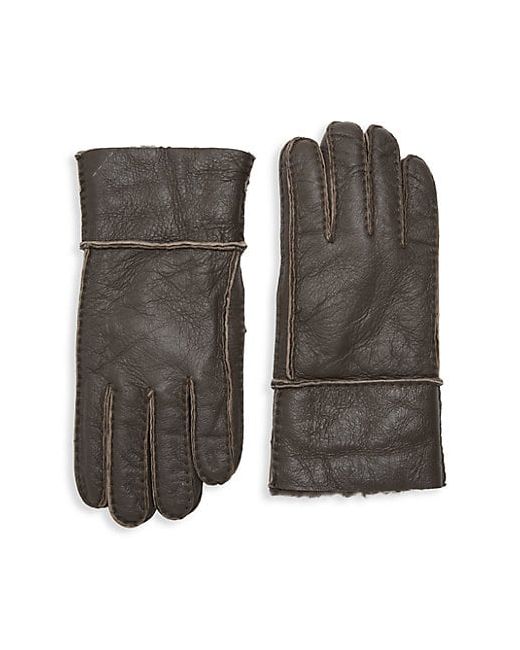 Surell Lamb Shearling Lined Rolled-Cuff Leather Gloves