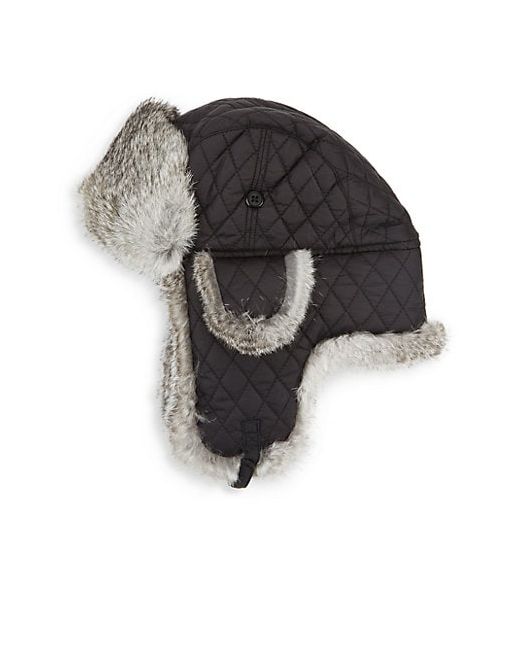 Surell Quilted Rabbit Fur-Trim Trooper Hat