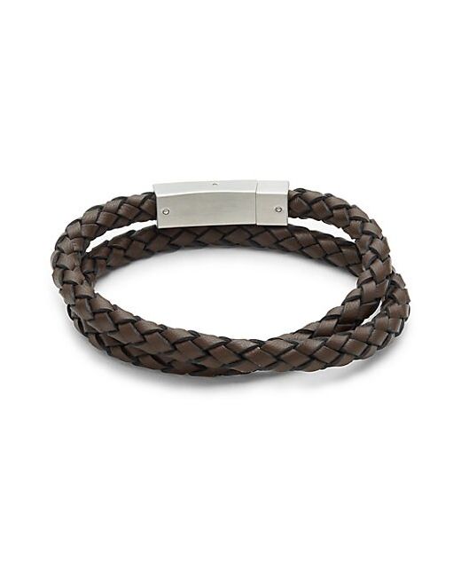 Thompson of London Silvertone Leather Double Wrap Bracelet