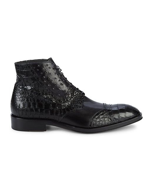 Jo Ghost Croc-Embossed Leather Lace-Up Ankle Boots