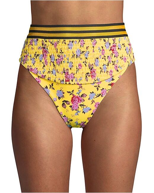For Love and Lemons Floral-Print Smocked Bikini Bottom