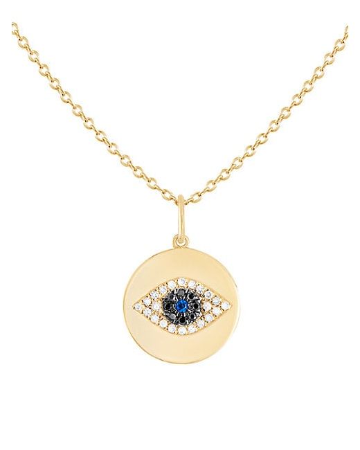 Saks Fifth Avenue 14K Yellow Gold Diamond Sapphire Evil Eye Pendant Necklace