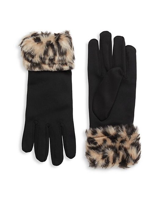 La Fiorentina Animal-Print Faux Fur-Cuff Gloves