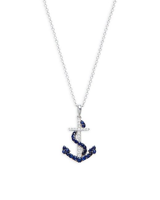 Effy 14K Sapphire Diamond Cross Anchor Pendant Necklace