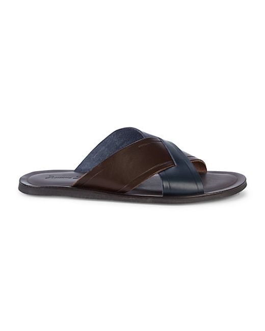 Massimo Matteo Two-Tone Cross Leather Slide Sandals