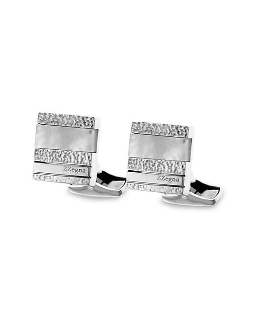 Z Zegna Terling Sterling Silver Mother-of-Pearl Hammered Cufflinks