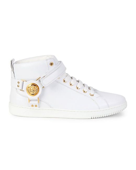 Versace Leather Goldtone High-Top Sneakers