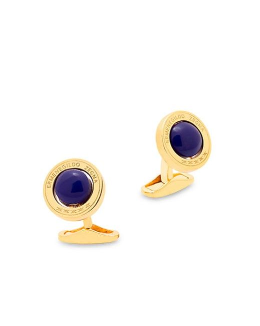 Z Zegna Goldplated Sterling Silver Round Lapis Cufflinks