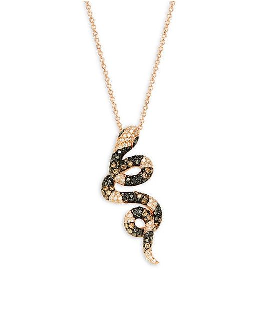Effy 14K Rose Gold Black Brown White Diamond Snake Pendant Necklace