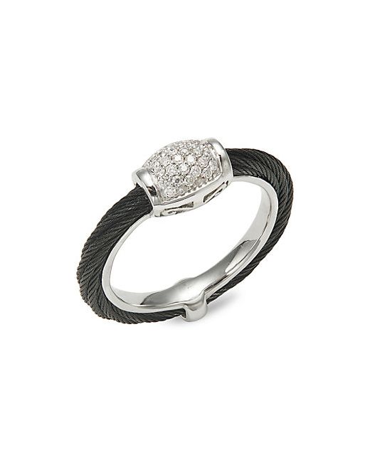 Alor 18K Gold Black Stainless Steel Diamond Cable Ring