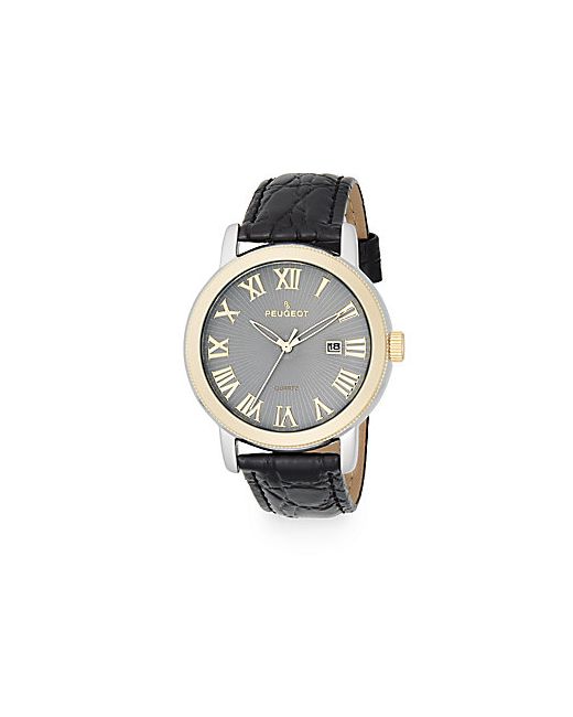 Peugeot Two-Tone Black Leather Strap Watch