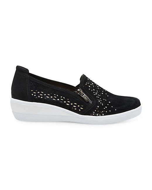 AK Anne Klein Akbois Perforated Leather Slip-On Wedge Sneakers