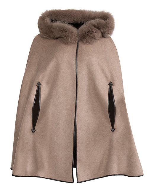 Wolfie Furs Made For Generation Fox Fur-Trimmed Hooded Cashmere Wool Cape