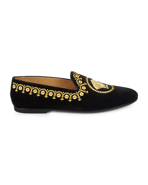 Versace Medusa Embroidered Suede Smoking Slippers