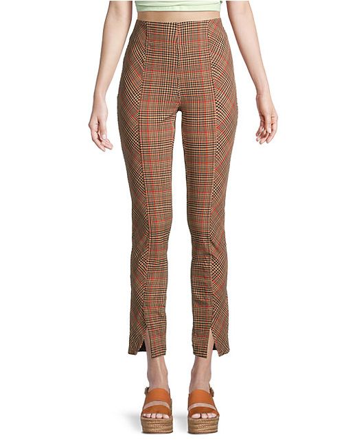 Free People Flying High Plaid Cropped Skinny Pants