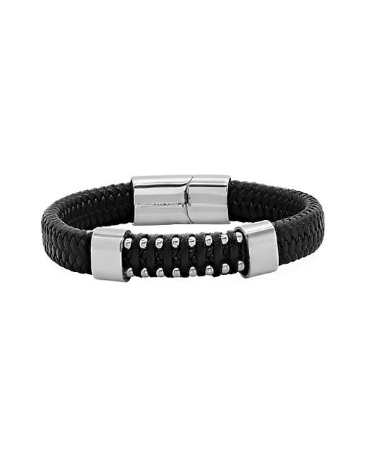 Anthony Jacobs Leather Stainless Steel Braided Bracelet