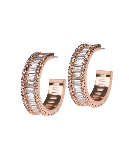 CZ by Kenneth Jay Lane Look of Real Rose Goldplated Crystal Baguette Hoop Earrings