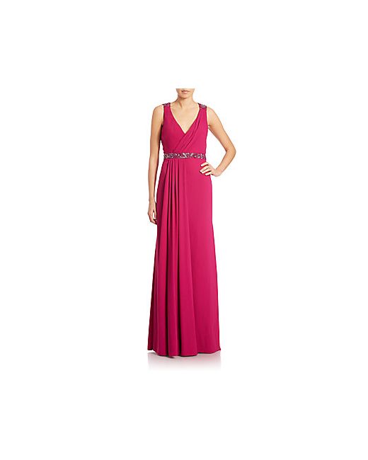 Pamella Roland Beaded Crepe Cowl-Back Gown