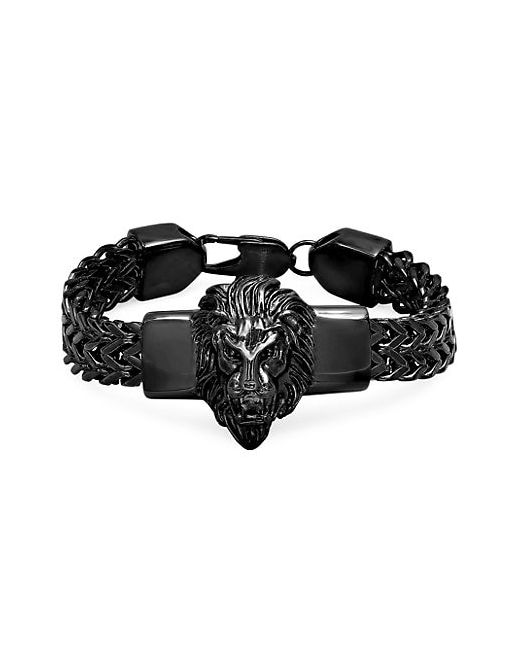 Anthony Jacobs Stainless Steel Lion Head Box Chain Bracelet