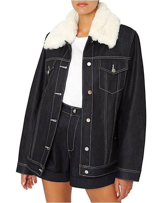 WeWoreWhat Faux Fur-Trim Oversized Denim Jacket