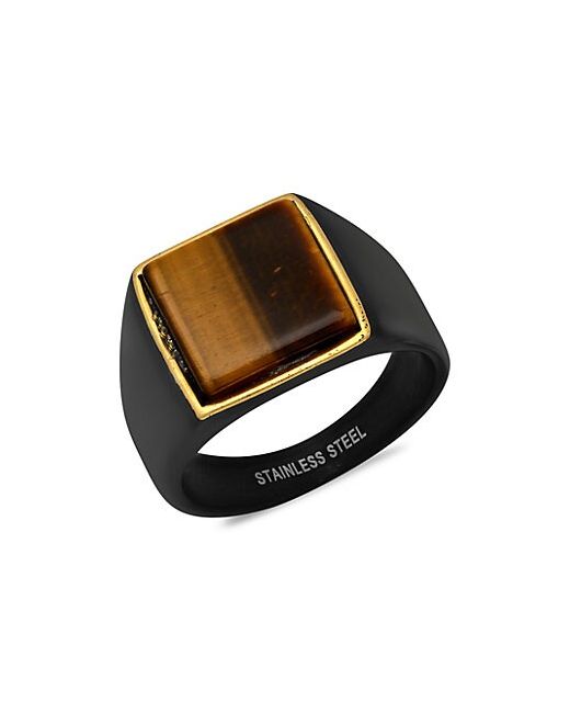 Anthony Jacobs 18K Goldplated Stainless Steel Tiger Eye Square Ring