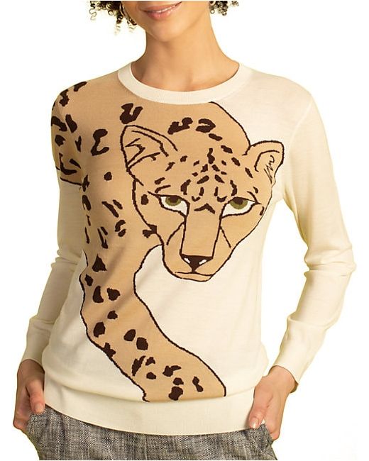 Trina Turk Leopard Intarsia Merino Wool Sweater
