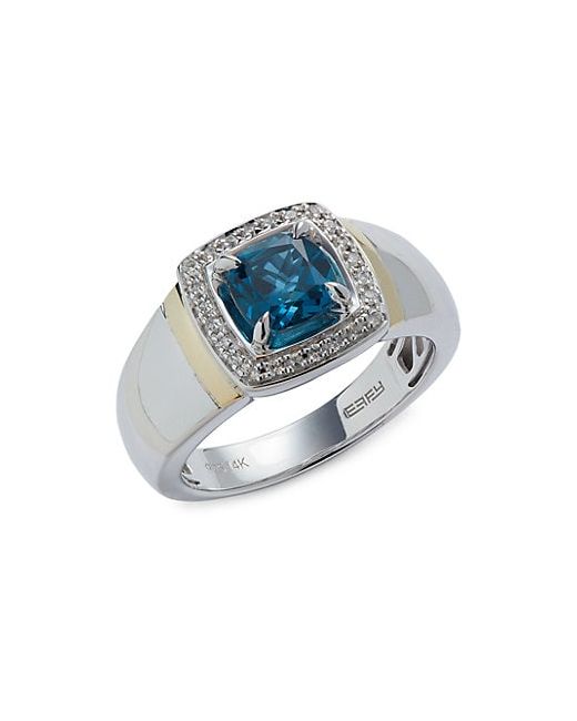 Effy 14K Yellow Sterling Blue Topaz White Sapphire Ring