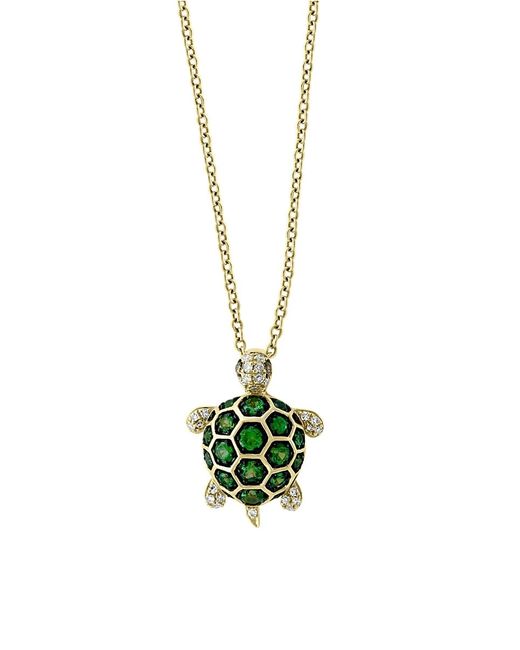 Effy 14K Tsavorite Diamond Turtle Pendant Necklace