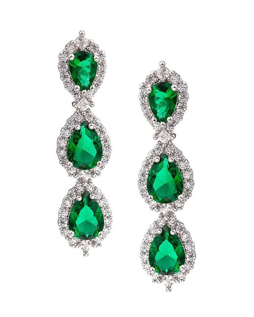 Eye Candy LA Luxe Rhodium-Plated Emerald Crystal Drop Earrings