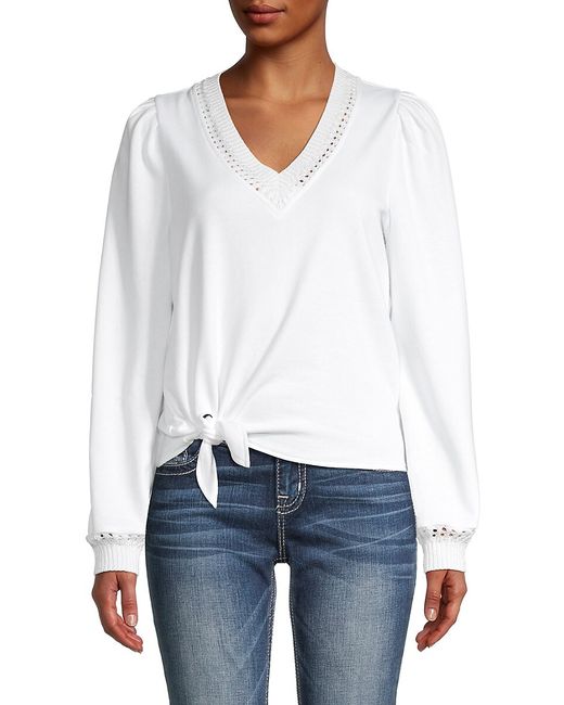 DH New York Mikaela Puff-Shoulder Tie-Front Pullover