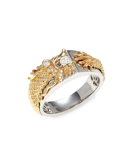 Effy 14K Two-Tone Gold Diamond Dragon Ring