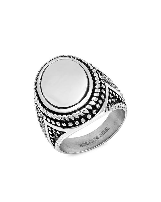 Anthony Jacobs Two-Tone Stainless Steel Faux-Diamond Textured Signet Ring